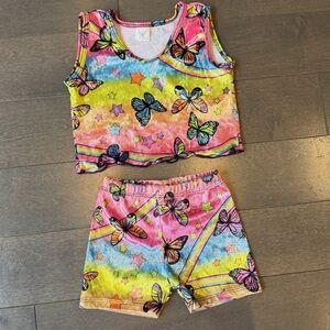 Designer From Denny’s! Rainbow Butterfly Tank & Shorts Athletic Set